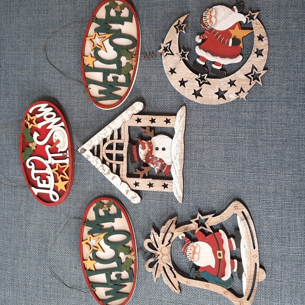 Christmas Ornament Santa Snowman Laser Cut Wood Hand Painted Customizable